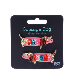 Rex London Sausage Dog Glitter Hair Clips