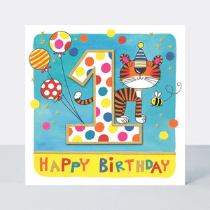 Age 1 Boy Birthday Card Tiger