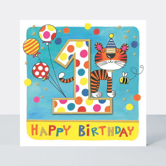 Age 1 Boy Birthday Card Tiger