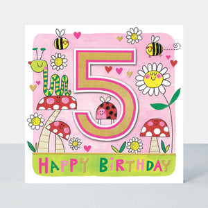 Age 5 Girl Birthday Card Toadstools