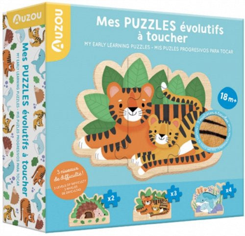 Auzou 3 touch and feel wooden puzzles Age from 18 months