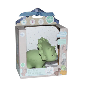 Tikiri Triceratops Natural Rubber Rattle and Bath Toy Gift Boxed From 0 Months