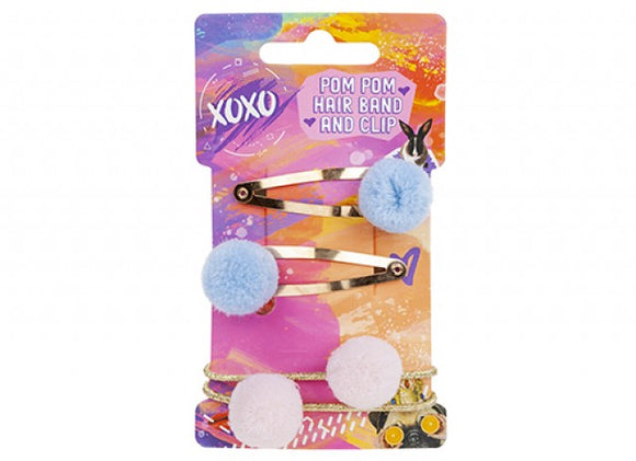 XOXO Pom Pom Hair Band And Clip Set