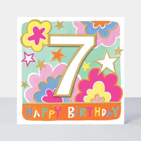 Age 7 Girl Birthday Card Cloud Bursts