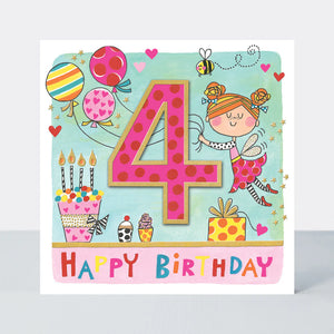 Age 4 Girl Birthday Card Fairies