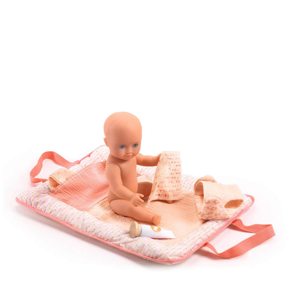 DJ07850 PINK PEAK DOLL CHANGING BAG SET FROM POMEA BY DJECO Age 2+