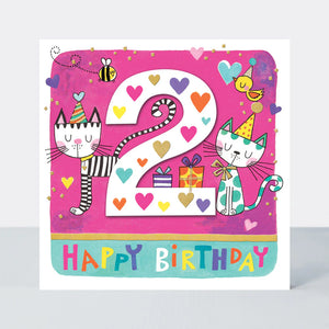 Age 2 Girl Birthday Card Cat