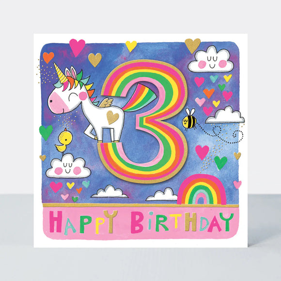 Age 3 Girl Birthday Card Unicorn