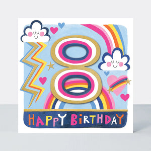 Age 8 Girl Birthday Card Rainbow And Clouds