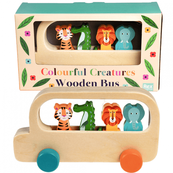 Wooden bus toy - Colourful Creatures Age 3+