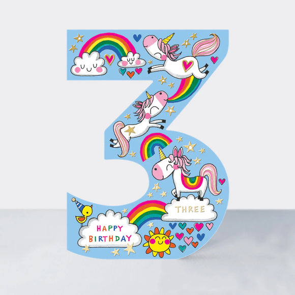 Age 3 Unicorn Birthday Card