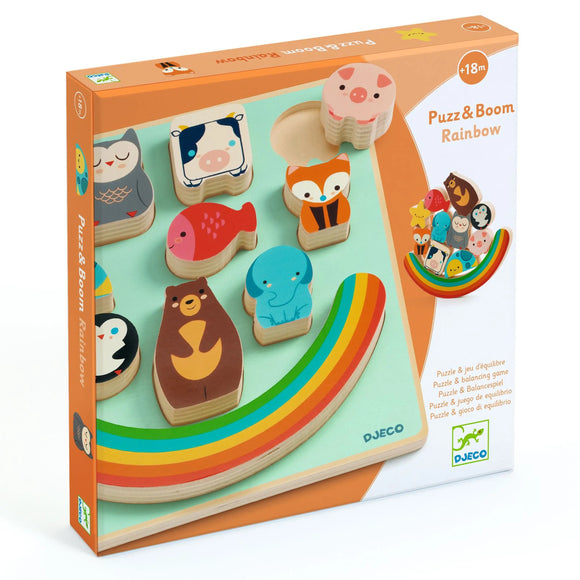RAINBOW PUZZ & BOOM WOODEN PUZZLE AND BALANCE GAME BY DJECO DJ01076 Age 18 Months