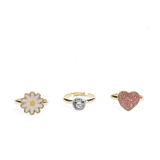 Glitter rings (set of 3) - Heart & flower