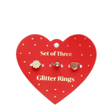 Glitter rings (set of 3) - Heart & flower