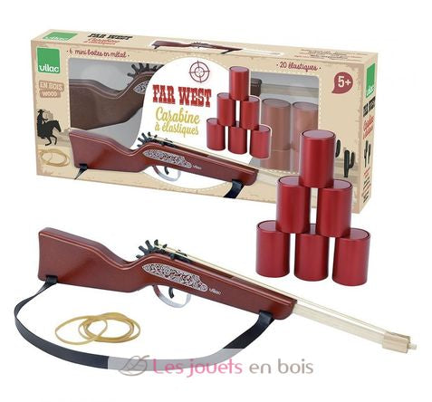 Vilac Far West Rubber Band Rifle Gun With 6 Cans Age 5+