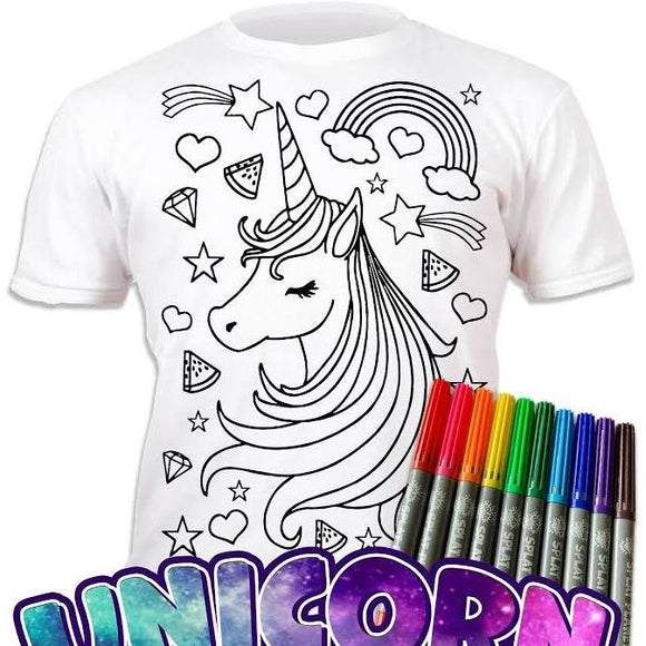 Splat T Shirt Colour Your Own Unicorn Stars Head Size 7-8