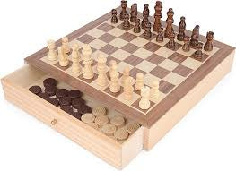 Wooden 2 in 1 Chess and Draughts Set