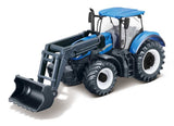 Burago New Holland T7.315 Tractor 10cm Front Loader Motorized with Moving Parts