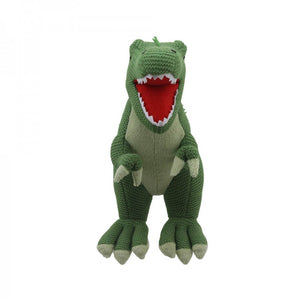 Wilberry Medium Knitted T-Rex Green dinosaur soft toy -medium