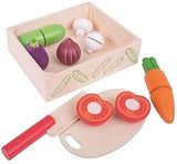 Bigjigs Toys Crate of Wooden Cutting Veg with Chopping Board and Knife - Play Food Toys18 Months