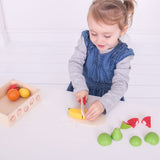 Bigjigs Toys Crate of Wooden Cutting Fruit with Chopping Board and Knife - Play Food Toys18 Months