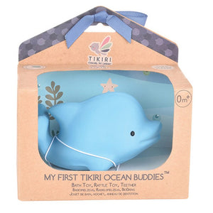 Tikiri Dolphin Natural Rubber Rattle and Bath Toy Gift Boxed Age from Birth
