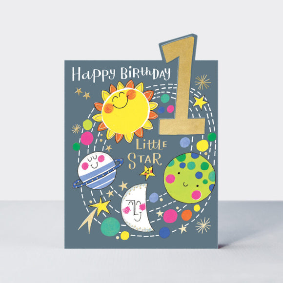 TIPTOES – AGE 1 BOY BIRTHDAY CARD – PLANETS