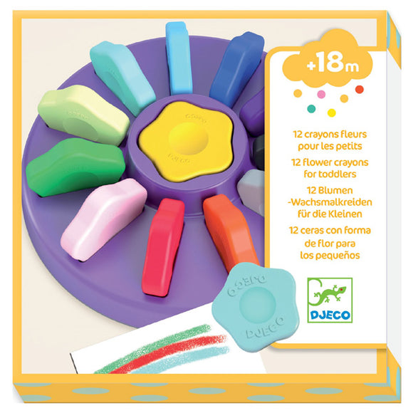 DJ09005 12 Flower Crayons for Toddlers by Djeco 18M plus