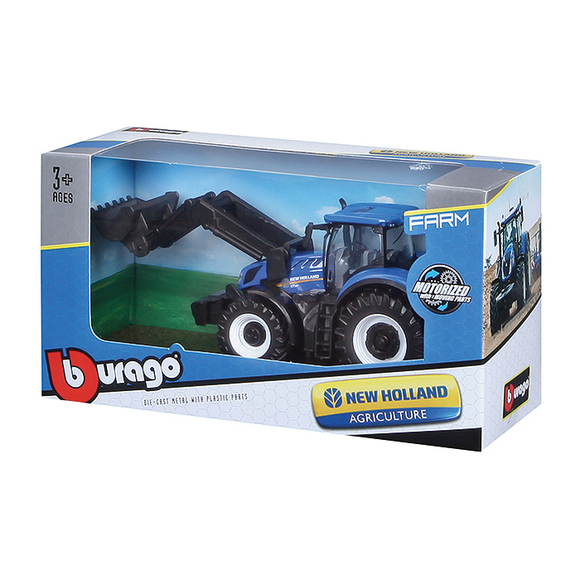 Burago New Holland T7.315 Tractor 10cm Front Loader Motorized with Moving Parts