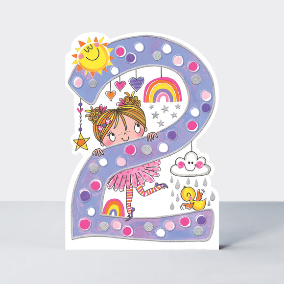 Age 2 Birthday Card Princess Girl and Rainbows