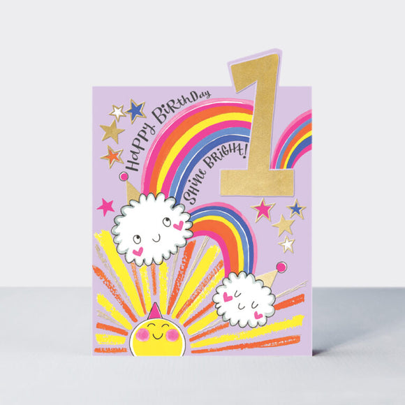 TIPTOES – AGE 1 BIRTHDAY CARD GIRL -RAINBOWS