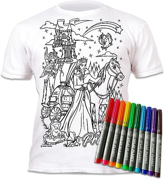 T-shirt à Colorier Pour Enfant - Motif Dinosaure, 10 Feutres Lavables Inclus, Création Réutilisable, 100% Coton
