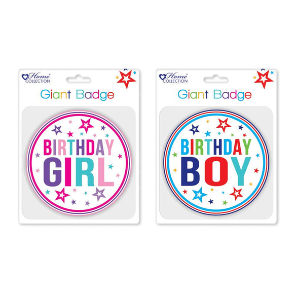 Giant Birthday Party Badge Boy Or Girl