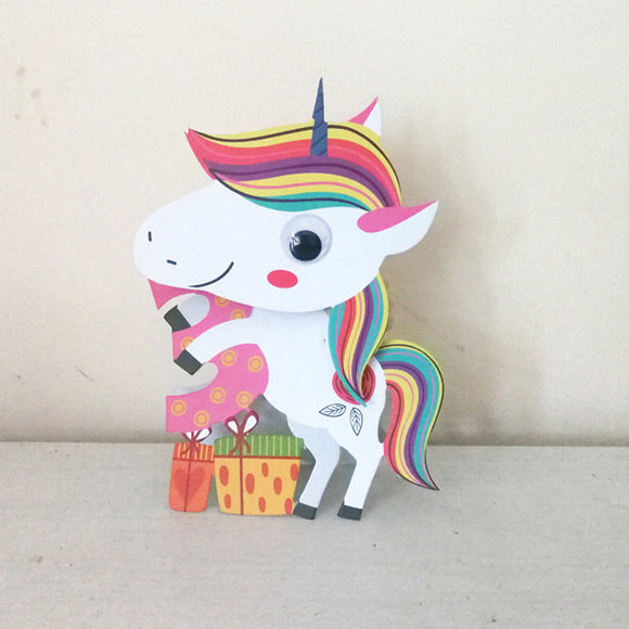 Birthday Card-Wobbly - Unicorn 3 years