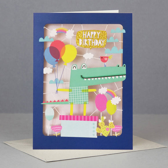 Birthday Card - Laser cut glitter - Dinosaur