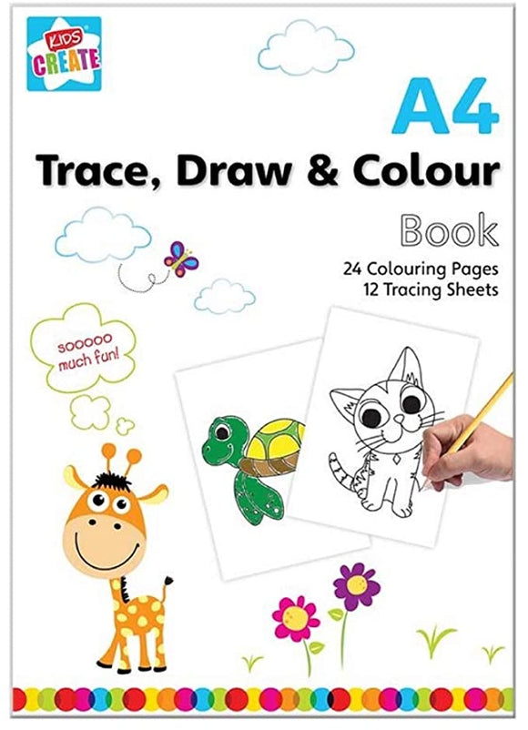 A4 Trace, Draw and Colour Book - Colouring and Tracing Sheets - by Kids Create